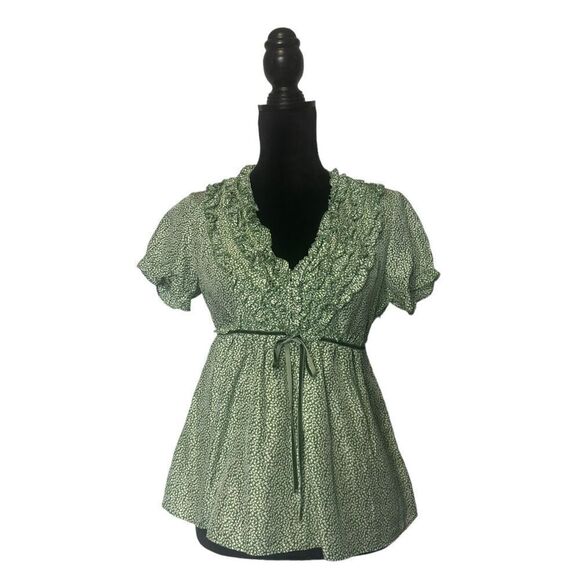 J. Crew Green Ruffle Baby Doll 100% Silk Y2K Top Size 4 - Picture 3 of 15